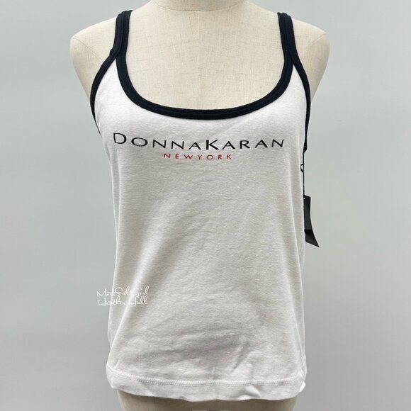 Donna Karan New York Intimates White Tank Top with Black Trim Size Large - Picture 1 of 6